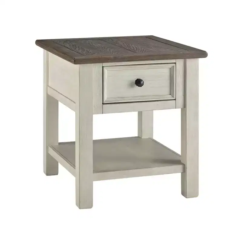Bolanburg Rectangular End Table Brown/White: Fixed Shelf, Wood Legs, Storage Drawer