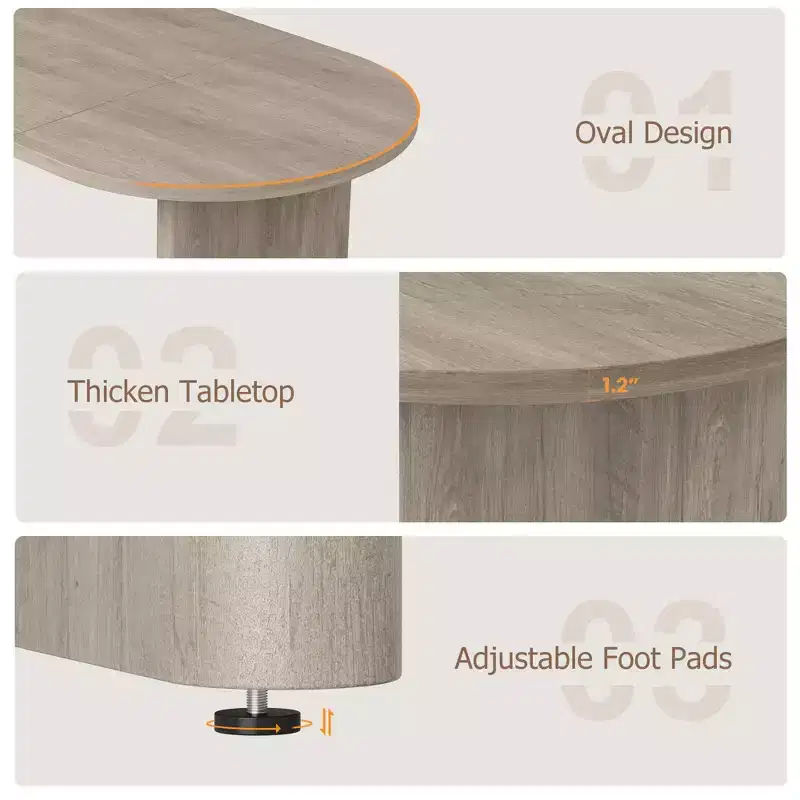 Oval Dining Table for 6-8 People, Large Kitchen Table with Thick Sturdy Wooden Base, Farmhouse Style