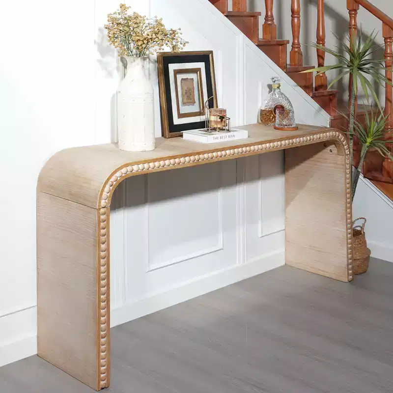 Okak 59IN Waterfall-Style Entryway Table with Wood Beads, Console Table with Minimalism Design, Accent Table for Hallway, Living Room, Natural