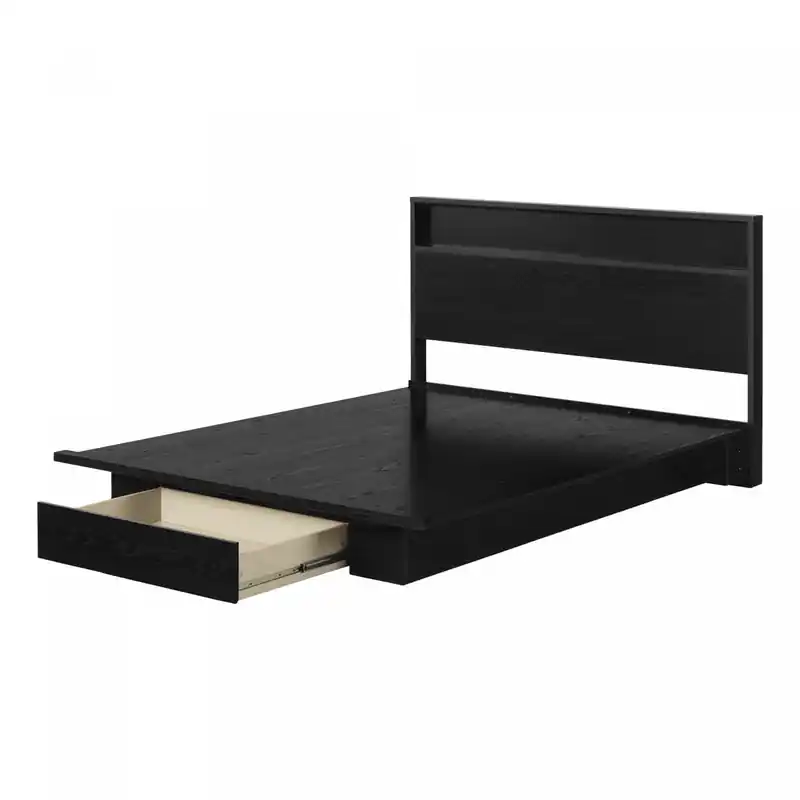 Platform Bed And Headboard Black Oak - Queen Bed