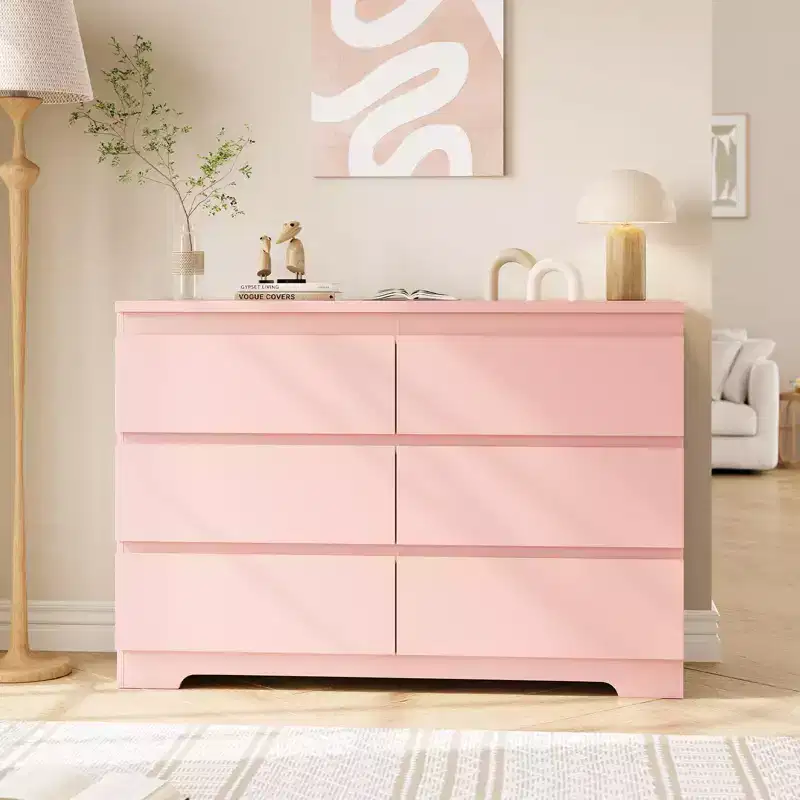 Modern White 6 Drawer Dresser, Simply Modern Chest of Drawers, 6 Drawer Dressers for Clothes Storage for Bedroom, Wood Storage Double Dresser