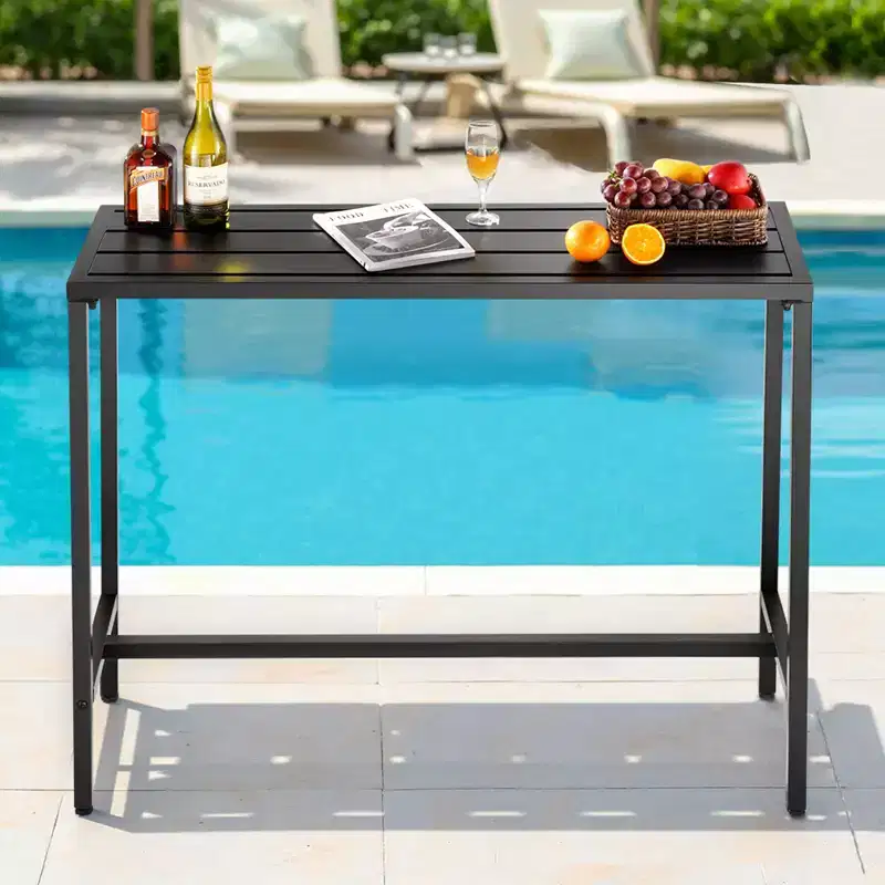 VEVOR Outdoor Bar Table, 47 x 15 in Patio Bar Table, Waterproof Top & Sturdy Metal Frame, Rectangle Counter Height Dining Tables, Black