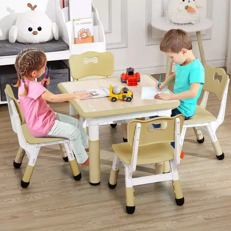 Kids Table and Chairs Set - 23 Height Adjustable Toddler Table with 4 Chairs, Erasable Art Desk for Preschool & Playroom (Ages 2-10)