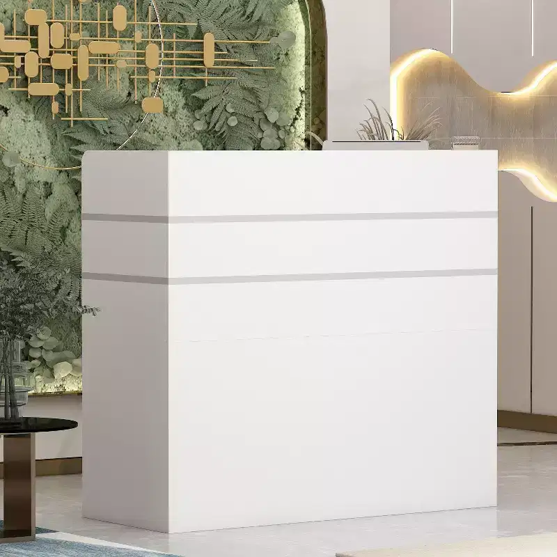 Famapy L-shaped Reception Desk Multifunctional Welcome Desk Workstation