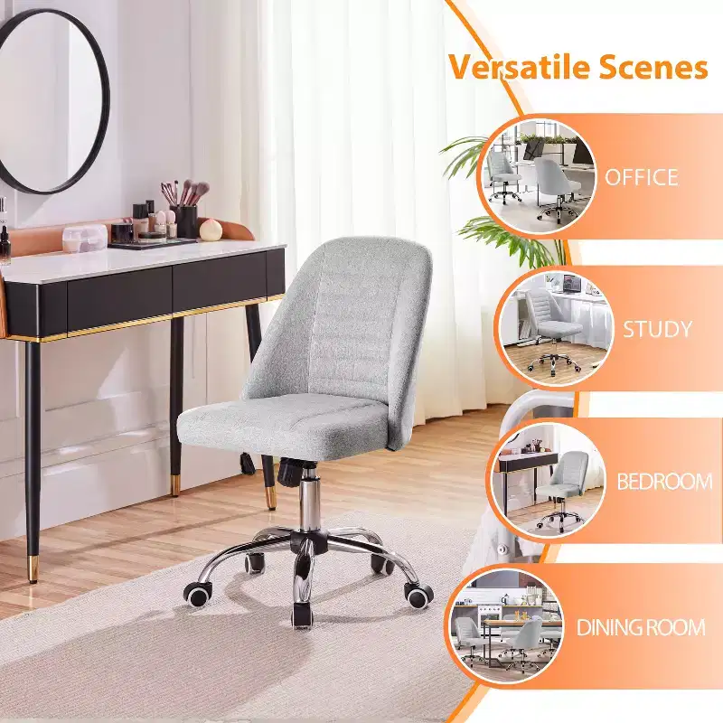 Faux Leather Mid Back Home Office Desk Chair with Chrome-plated Metal Base