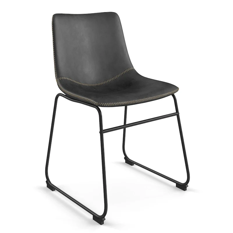 Petra Vegan Leather Side Chairs with Black Legs (2 Pcs)