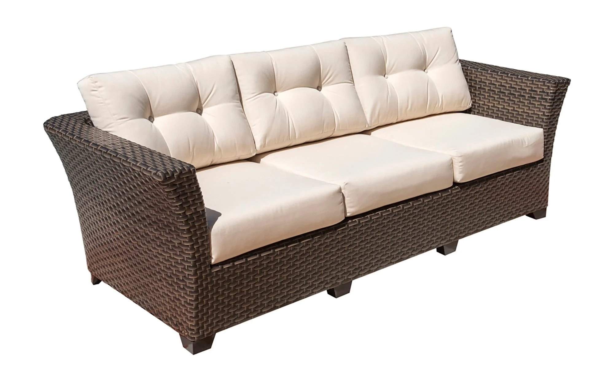 Dark Brown Wicker Outdoor Sofa with Removable Cushions Aluminum Frame