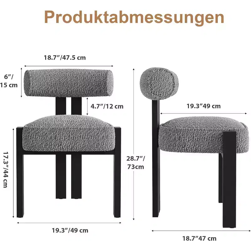 Boucle Dining Chairs, Upholstered Teddy Fabric Wood Legs Armless Side Chairs for Dining Room Living Room