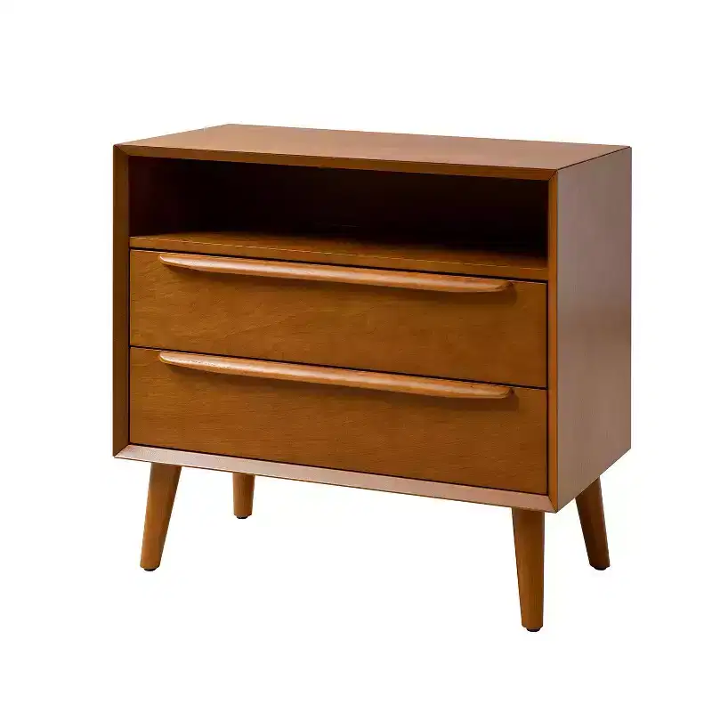 Margery Mid-century Modern 2 - Drawer end table with Built-In Outlets and Cable Management and Open Shelf | HULALA HOME