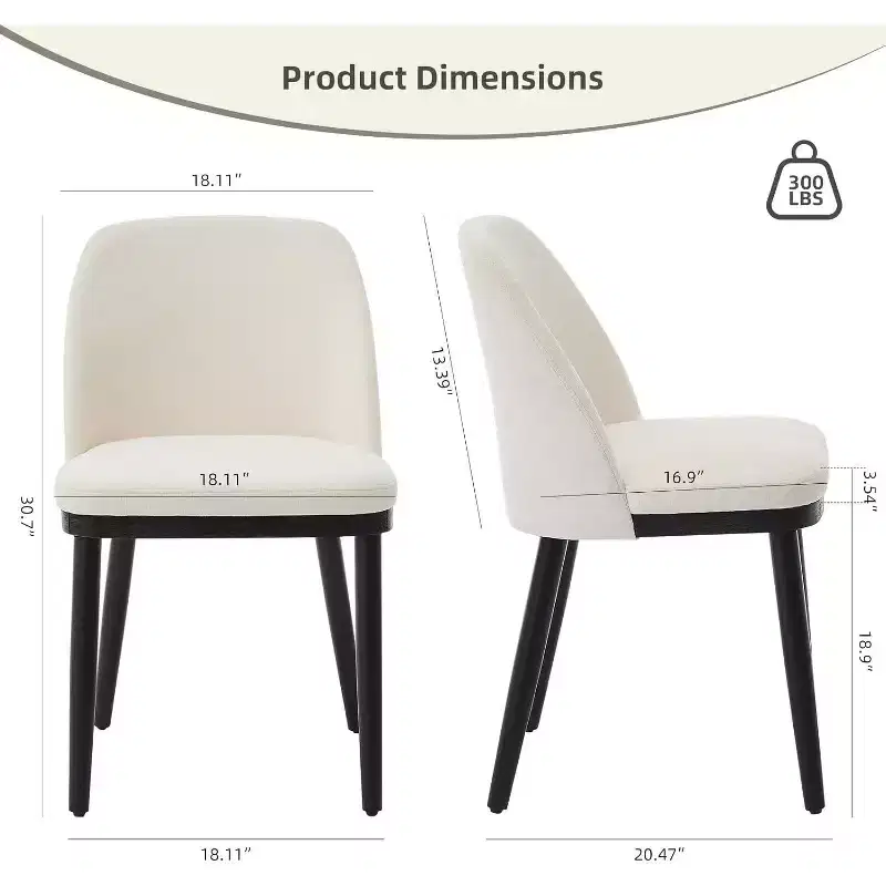 Wooden Dining Chairs Set of 2, Modern Fabric Upholstered Kitchen Side Chairs, Farmhouse Dining Room Chair
