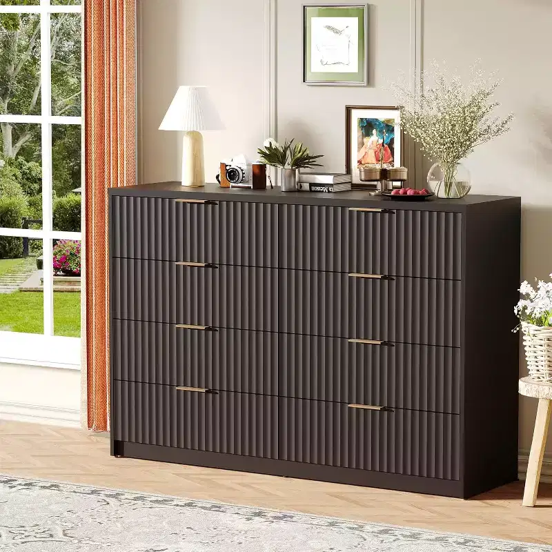 Modern Fluted 8/9-Drawer Dresser, Dresser for Bedroom Chest of Drawers, Storage Organizer for Living Room Hallway Entryway, Wood Color/Black/White