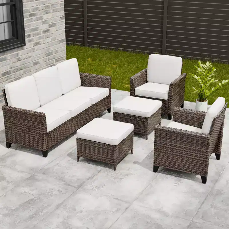 EAGLE PEAK Ocean Vista 5 piece Outdoor Patio Furniture Set Variated Wicker Conversation Set with Cushions