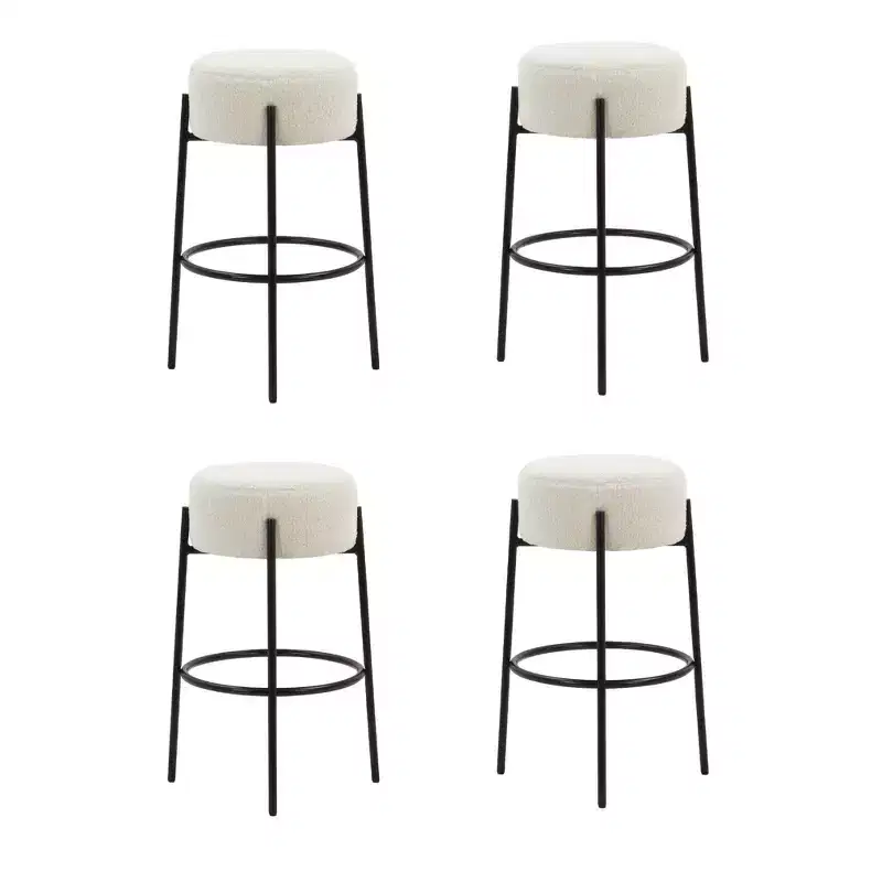 Nathan James Set of 4 Isaac Backless Counter Height Barstools White Boucle