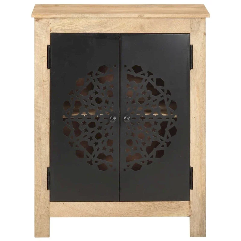 2-Door Solid Mango Wood Sideboard – Brown, Natural Finish, Powder-Coated Steel Doors