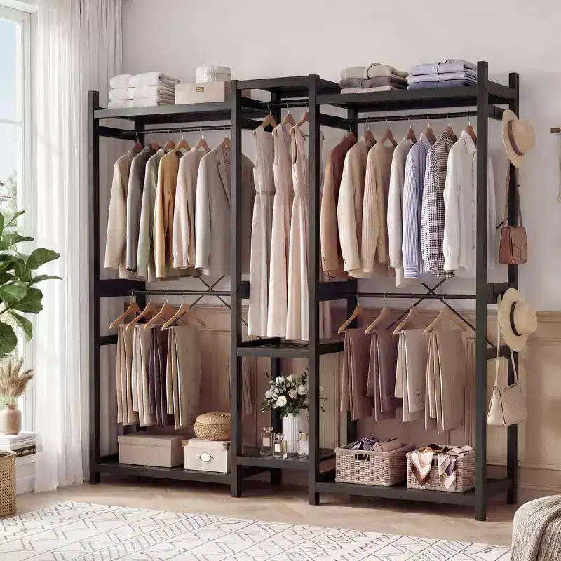 70-In Bamboo Garment Rack with 5 Hanging Rods, Freestanding Closet System with Shelves