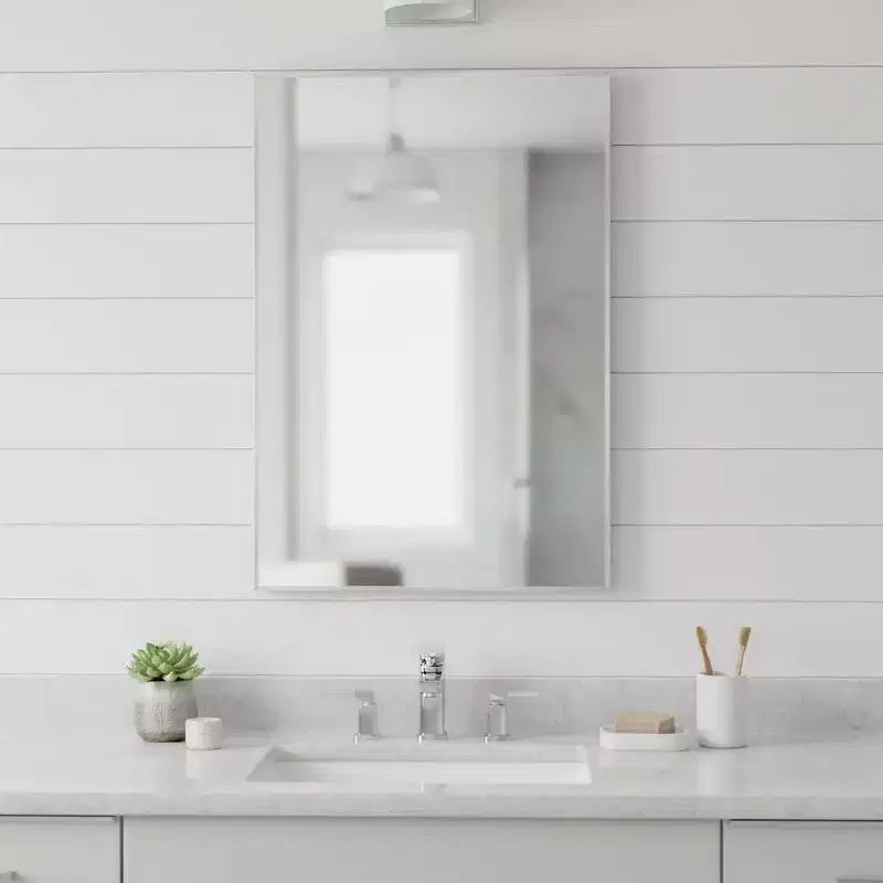 HomeRoots 38 Silver Aluminum Framed Bathroom Vanity Mirror