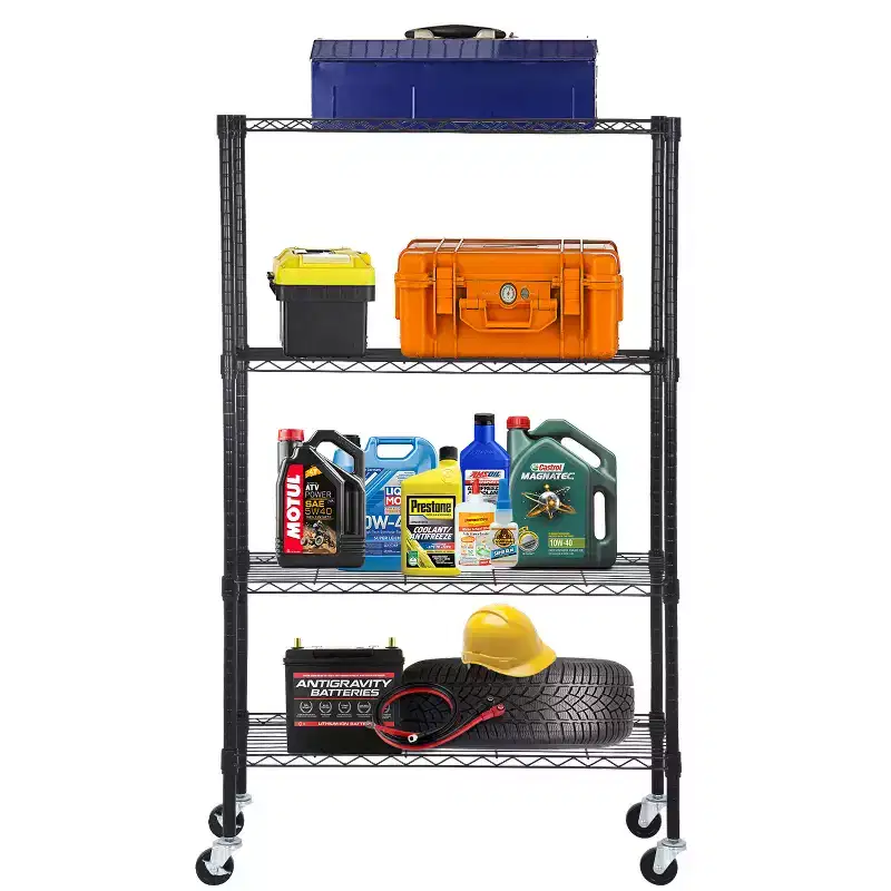 4-Tier Steel Wire Shelving Unit Storage Shelves with Wide-Span Shelves Perfect for Home Office or Commercial Use