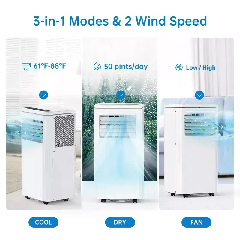 10000 Btu Portable Air Conditioners Cool Up to 450 Sq Ft, 3 In 1 Portable Ac Units for Rooms With Fan