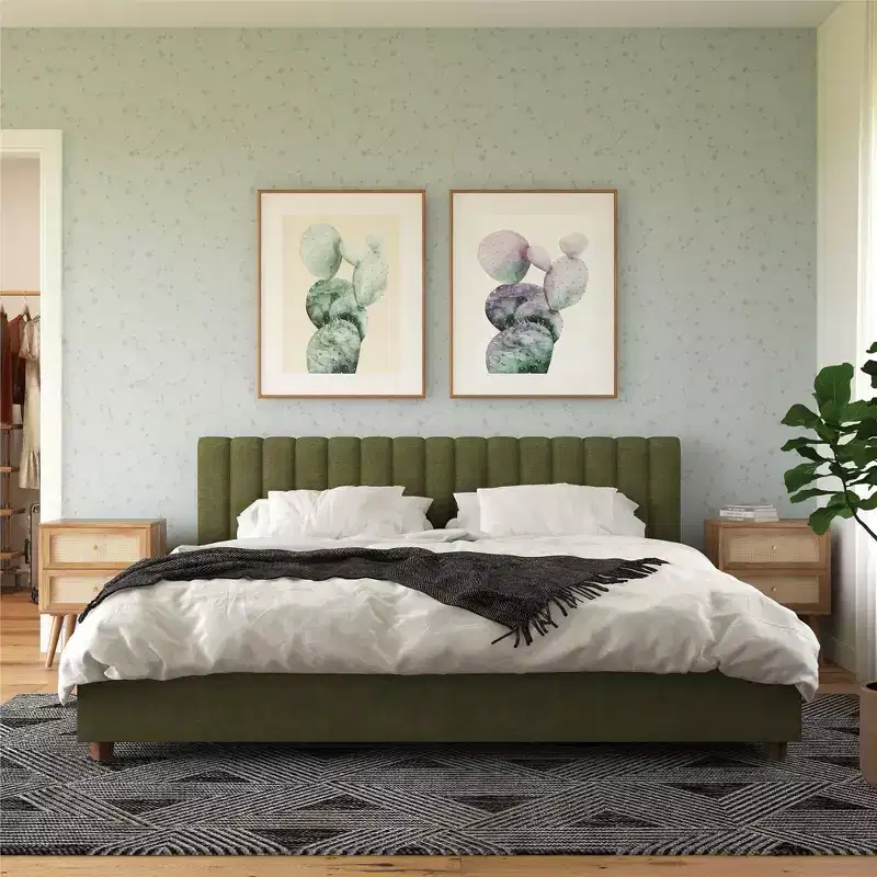 GDFStudio Norvale Modern Upholstered Platform Bed with Tufted Headboard