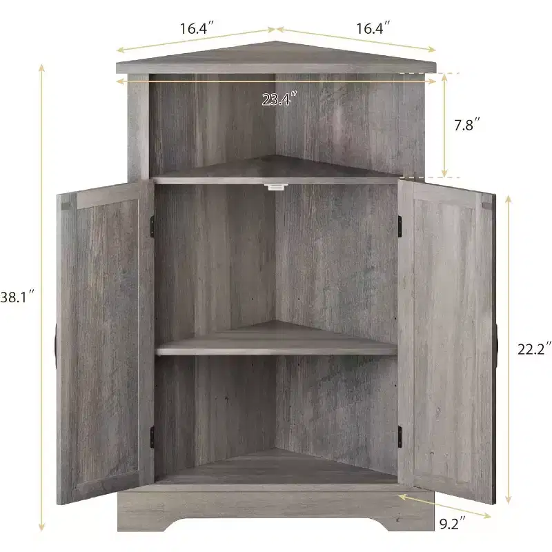 Dcolora Bathroom Corner Storage Cabinet, Farmhouse Floor Corner Cabinet with Barn Door and Adjustable Shelf
