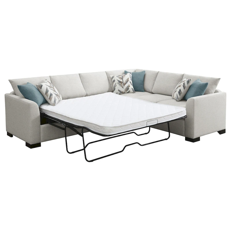 Ashlee Sleeper Sectional Sofa, Greige Chenille, 6 Pillows, 111 Inch
