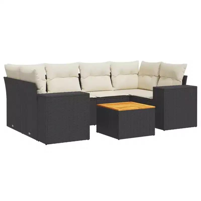 vidaXL Patio Sofa Set with Cushions Outdoor Furniture, 7-Piece Poly Rattan Sectional