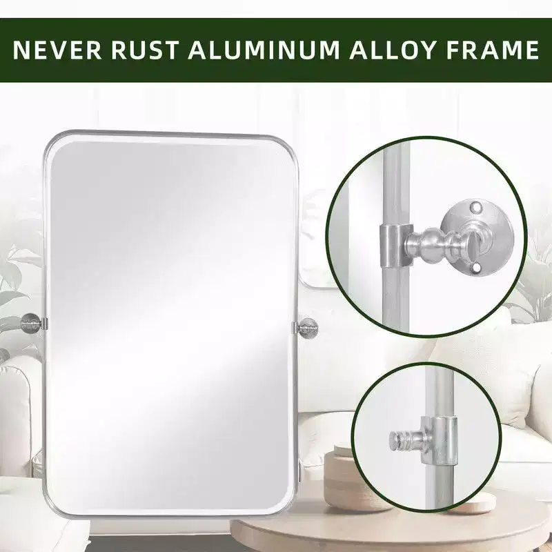 PexFix 36 x 24 Iron Rectangle Silver Pivot Wall Mirror Tilting Bathroom Vanity Mirror Metal Framed Adjustable Two-way mirror for Bedroom Living Room