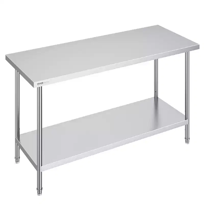 VEVOR Stainless Steel Prep Table, 24 x 60 x 34 Inch, 840 lbs Load Capacity, Heavy Duty Metal Worktable with 3 Adjustable Height Levels