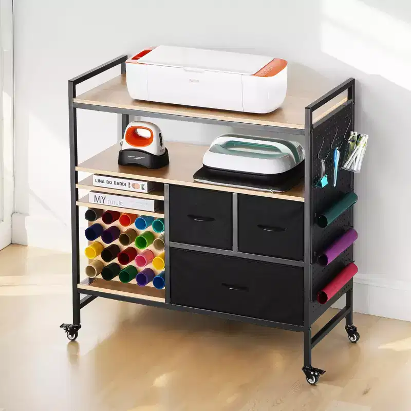 Rolling Craft Cart and Storage Table, Compatible with Cricut Machines, Crafting Table Organization Workstation, Black