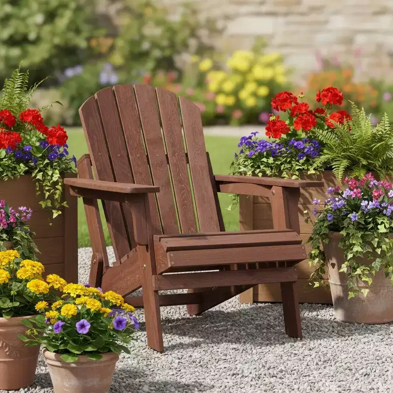 Okak Oversize Wooden Outdoor Adirondack Chair with Foldable Design, Outdoor Lounge Chair with Wide Arms, Patio Chair for Garden