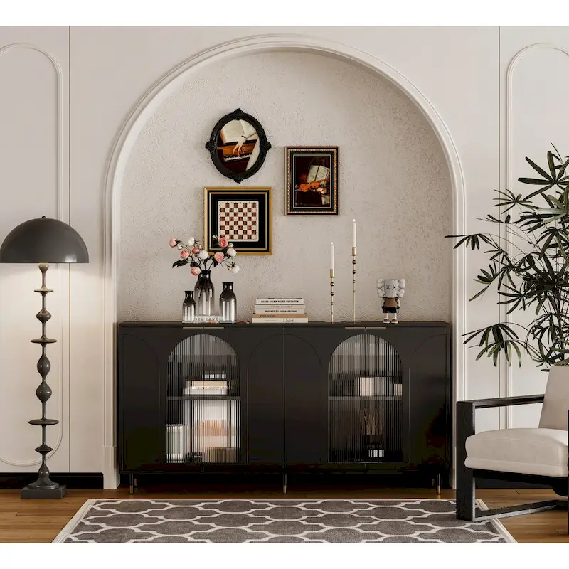 Accent Cabinet Black Wooden Cabinet with Buffet Server Cabinet Storage - N/A