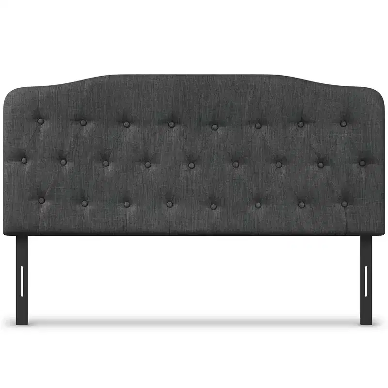 Queen Upholstered Headboard Adjustable Button Tufted Faux Linen Light Grey