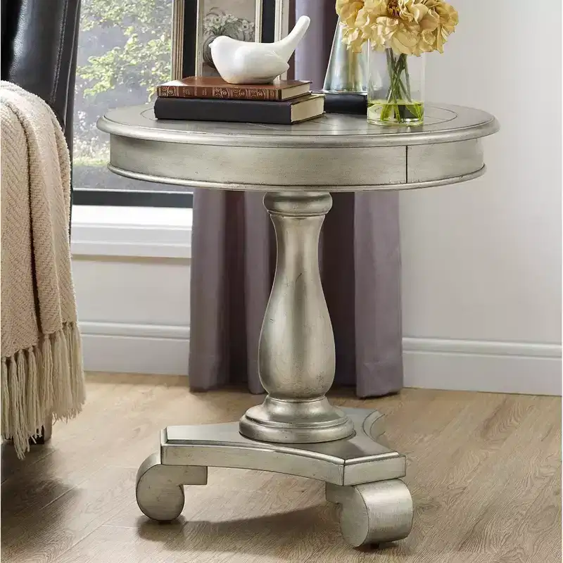 Round Wood Pedestal Side Table, Champagne