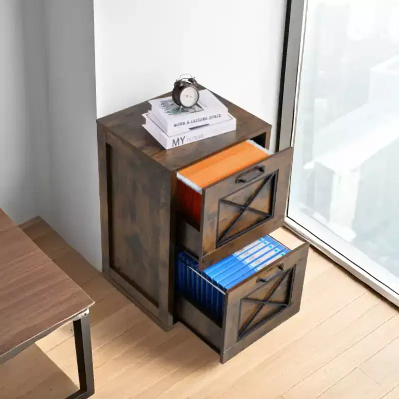 2-Drawer Vertical File Cabinet with Adjustable Hanging Rod, Brown