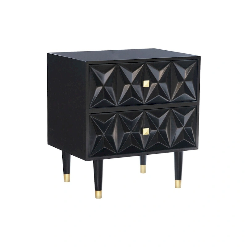 27 Black Geometric Patterned Two Drawer Nightstand