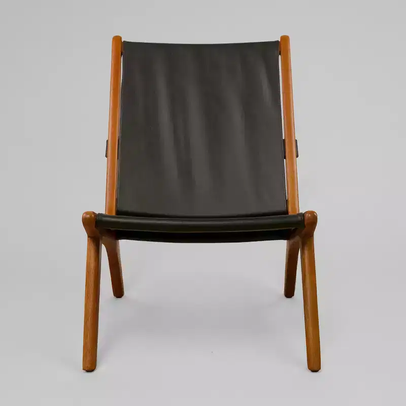 Art Leon Modern Genuine leather Accent Sling Chair with Wood Frame, Armless, Black