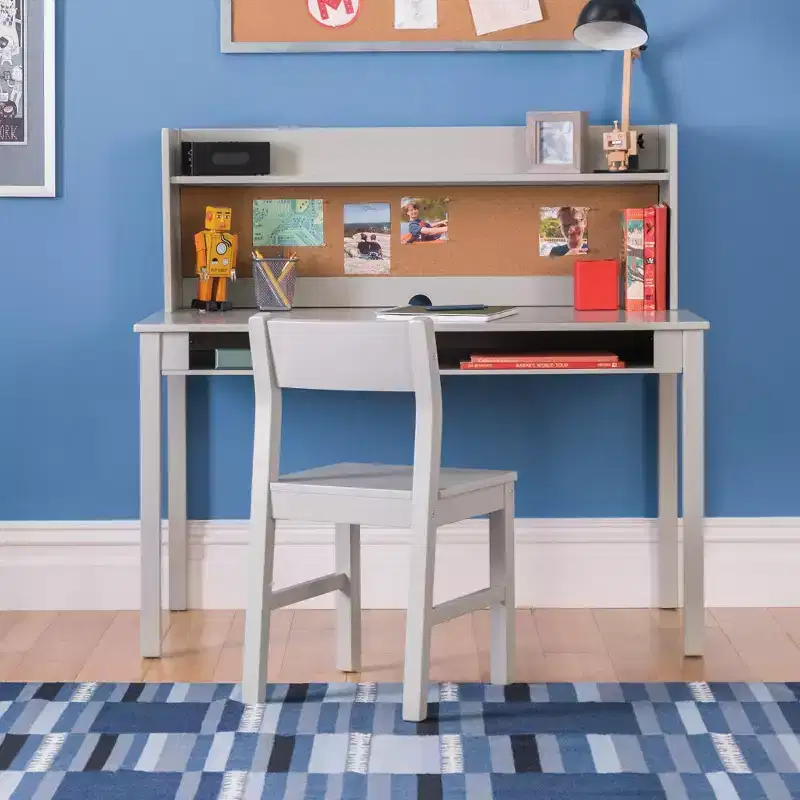 Martha Stewart Kids' Desk with Hutch and Chair Set - Kids Desk with Storage Shelf and Corkboard, Kids Bedroom Crafting Table for Boys and Girls
