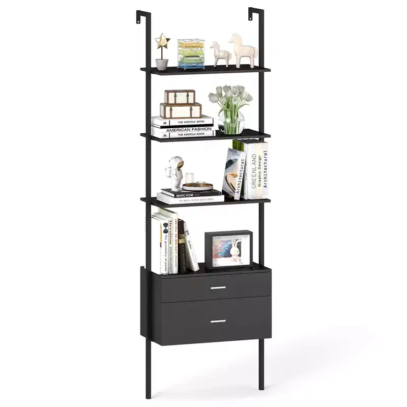 Costway Ladder Bookshelf w/ Storage Wall Mount Bookcase w/ 4 Open Shelves Black