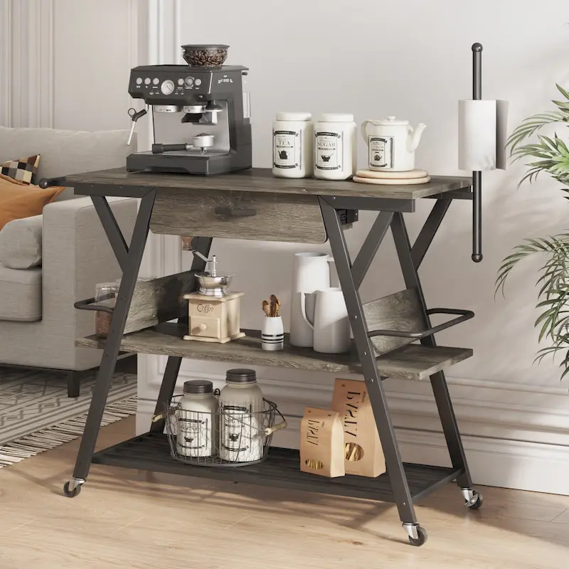 41.7 inch Wide Rolling Kitchen Island with Drawer - 41.7 inch