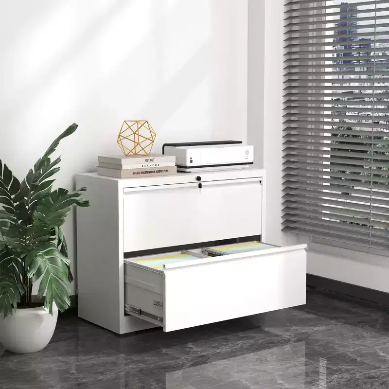 VIYET 35H 2 Drawer Lateral File Cabinet with Lock, Lockable Metal Filing Cabinet for Home Office, Fits Legal/Letter/A4/F4 Size (White)