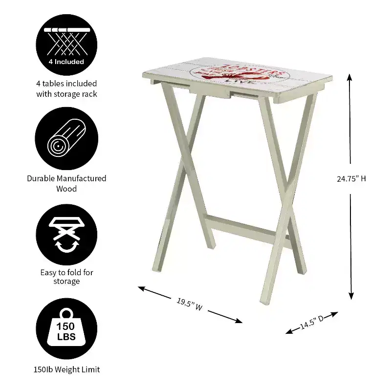 Evergreen Nautical TV Tray Set with Stand (S/4)
