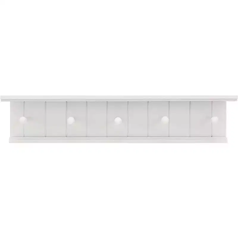 Kiera Grace 24"x4" Kian Wall Floating Shelf with 5 Pegs White: Integrated Display, MDF, Metal Hardware