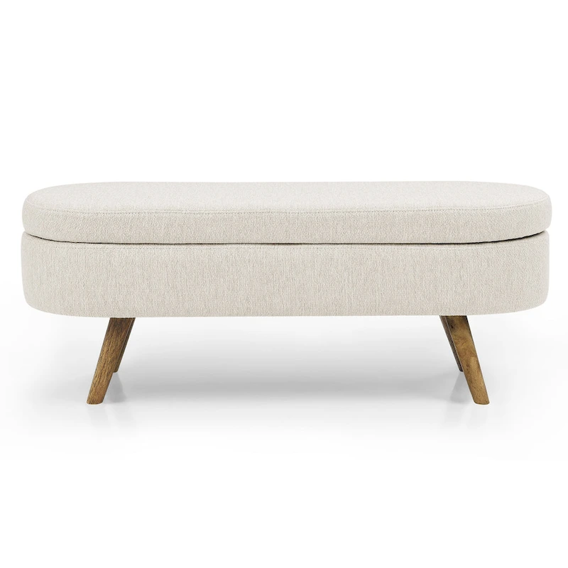 Ottoman Oval Storage Bench with Rubber Wood Legs - 43.5L x 16W x 16H