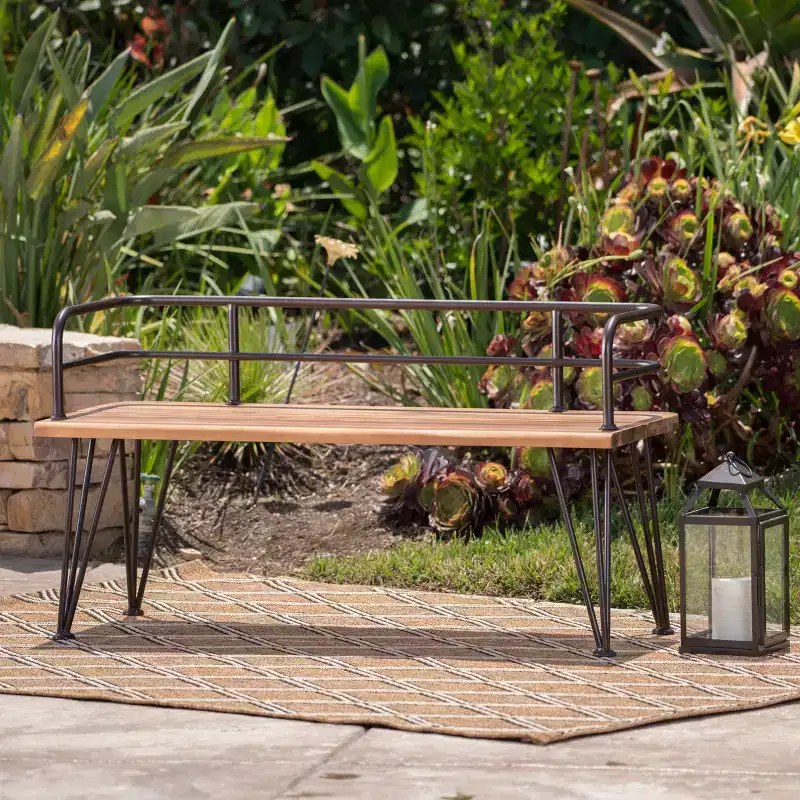 GDFStudio Khaden Rustic Outdoor Acacia Wood and Iron Bench, Brown