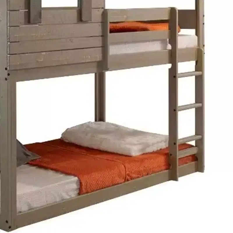 77Bunk Bed Darlene Loft and Bunk Bed Rustic Gray - Acme Furniture: Solid Pine Wood, Guardrails, Ladder, Play Area