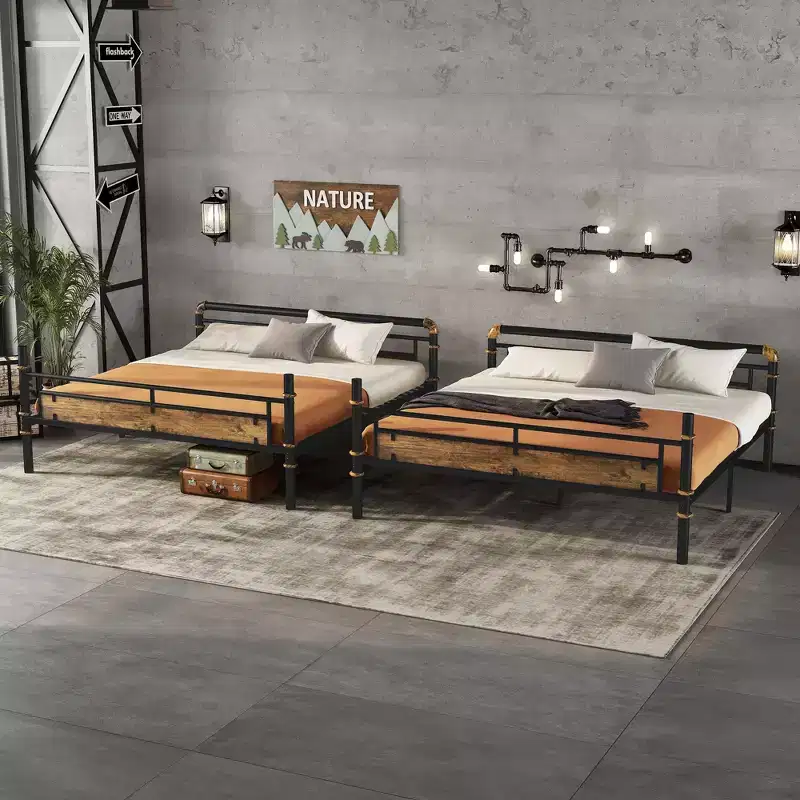 Twin XL over Twin XL Metal Bunk Bed, Industrial Style, Black, Sleeps 2