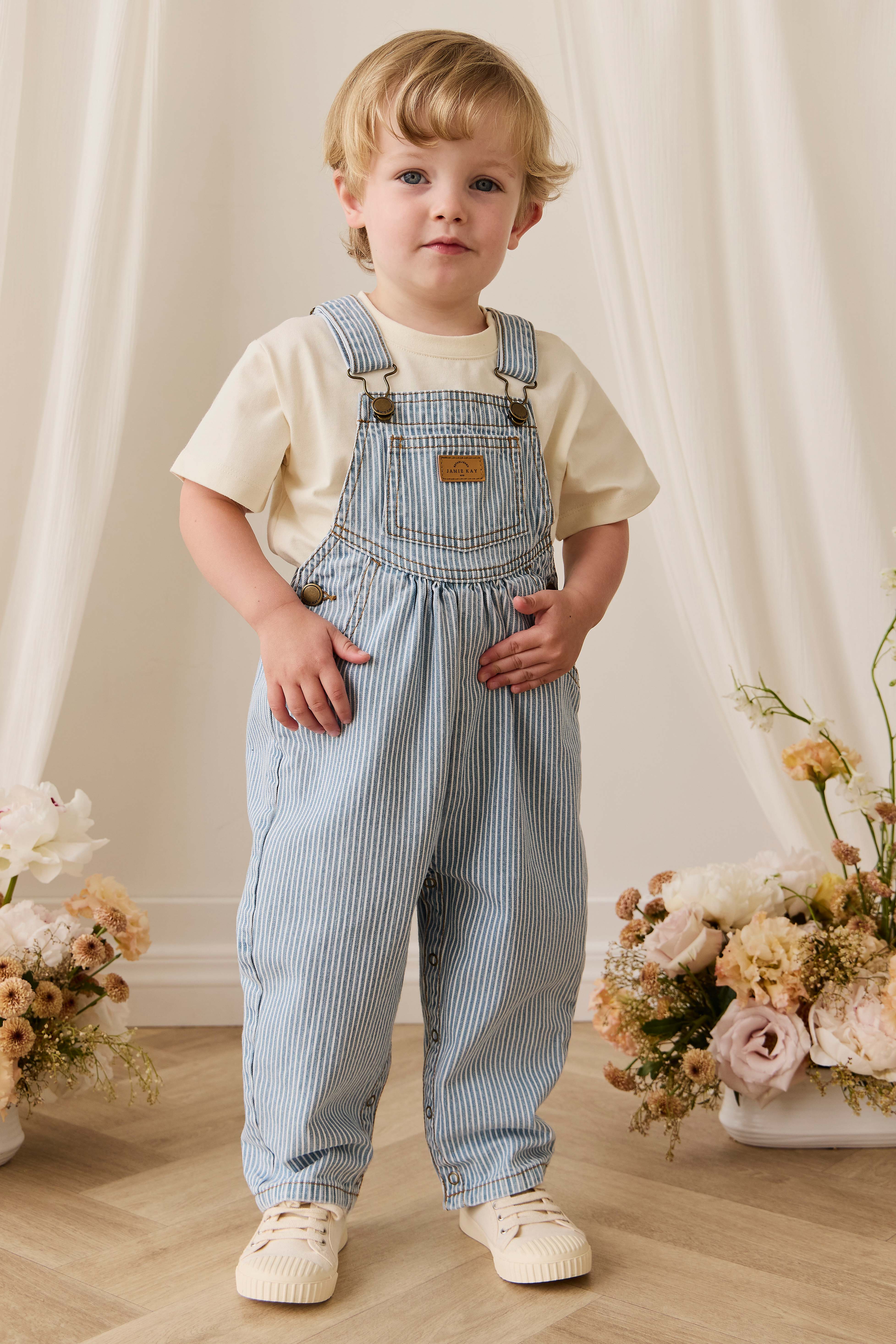 Classic Holiday Stripe Cotton-Blend Overall with Adjustable Straps & Snap Buttons for Kids 6M–8Y
