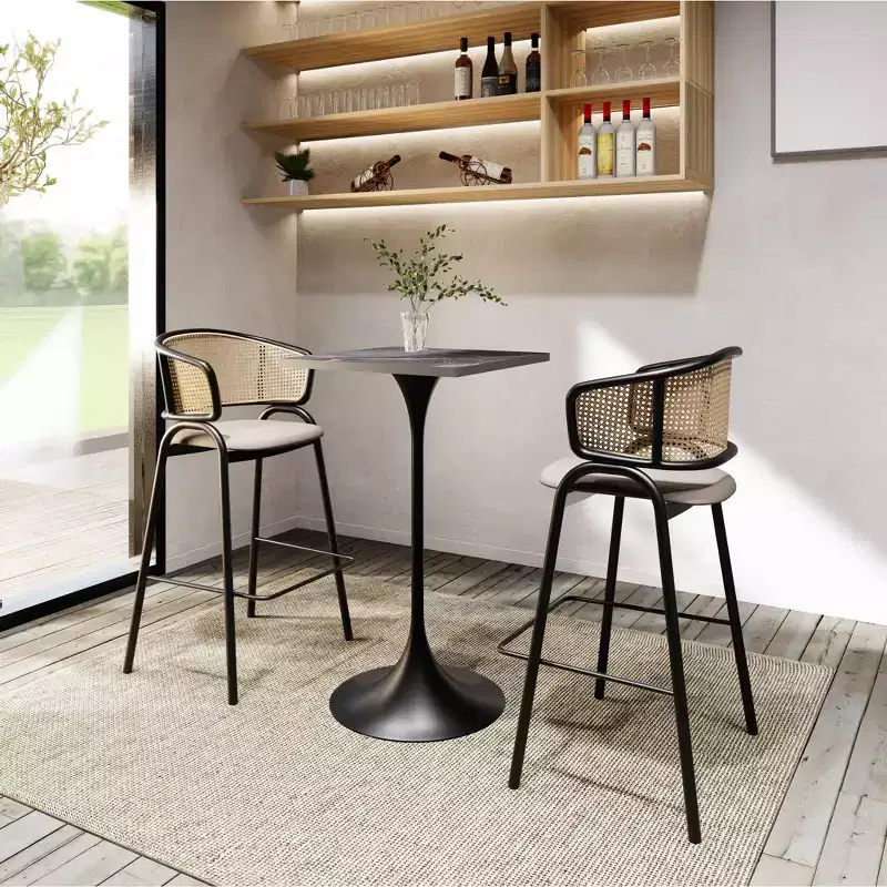 LeisureMod Verve 24 Sqaure Bar Height Dining Table - Modern MDF Top with Black Pedestal Base Counter Height Table for Kitchen, Home, and Pub