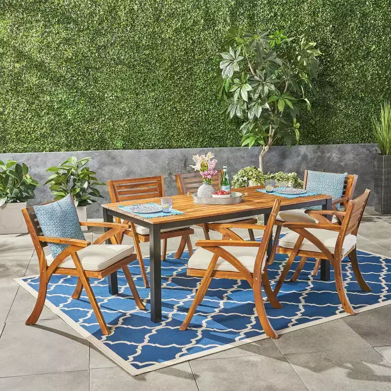 7pc Concord Acacia Wood Patio Dining Set Teak - Christopher Knight Home: Weather-Resistant, 6-Seater