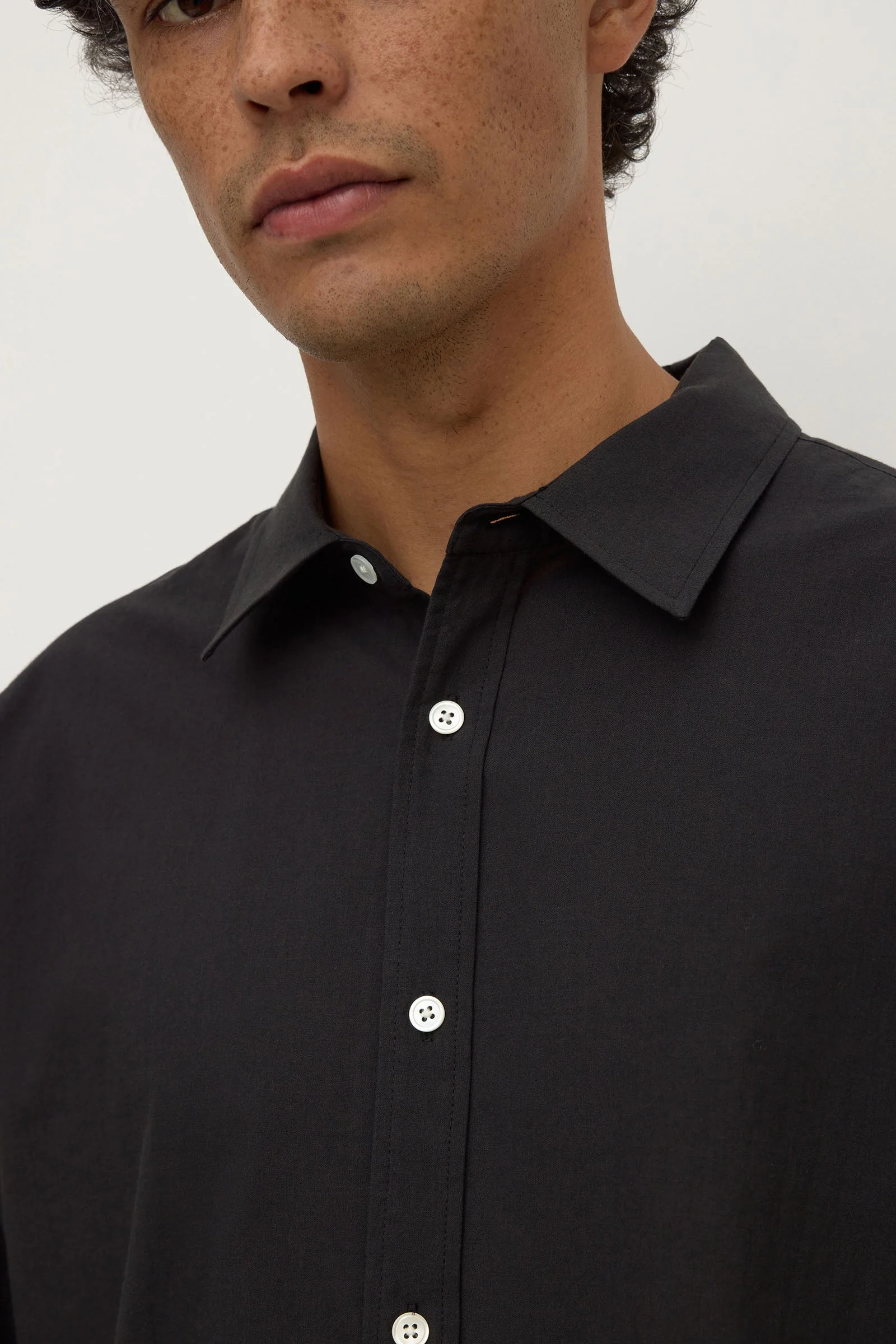 Black Cotton Voile Long Sleeve Shirt